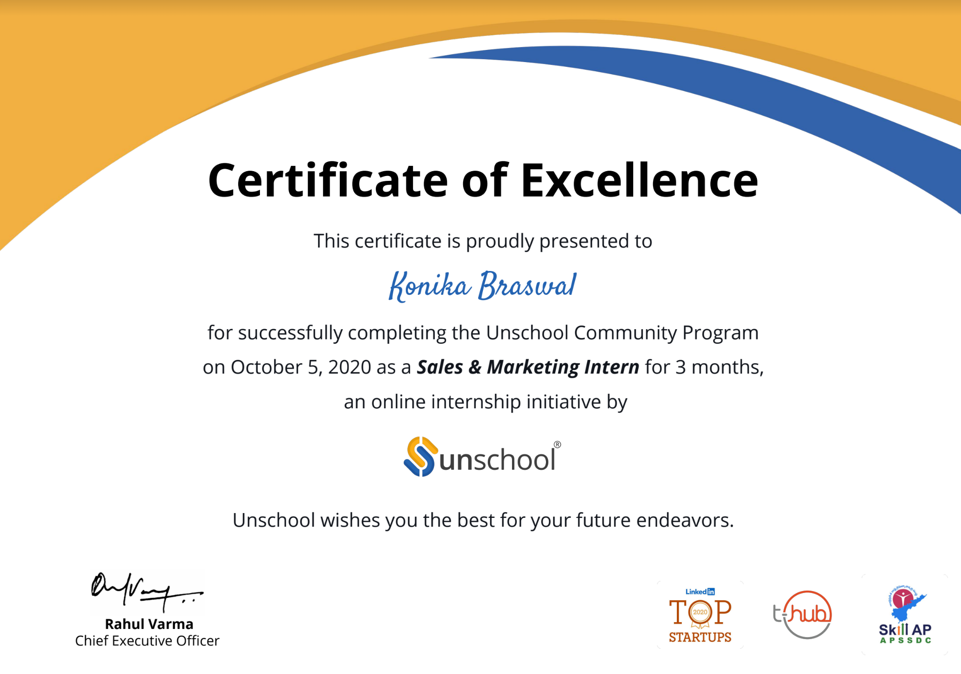 UNSCHOOL CERTIFICATE